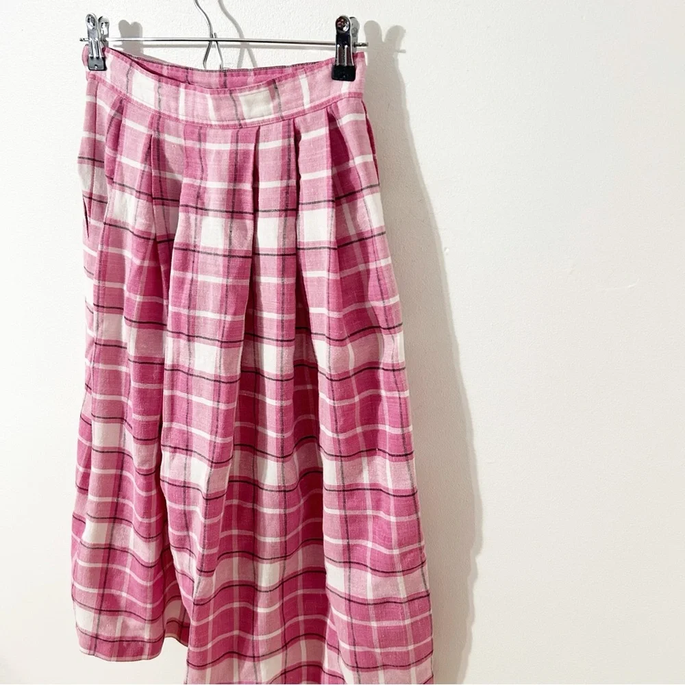 Vintage Chaus Petites Plaid Pleated Midi Skirt Banded Waist Side Button 🩷🤍🖤 - Picture 2 of 9